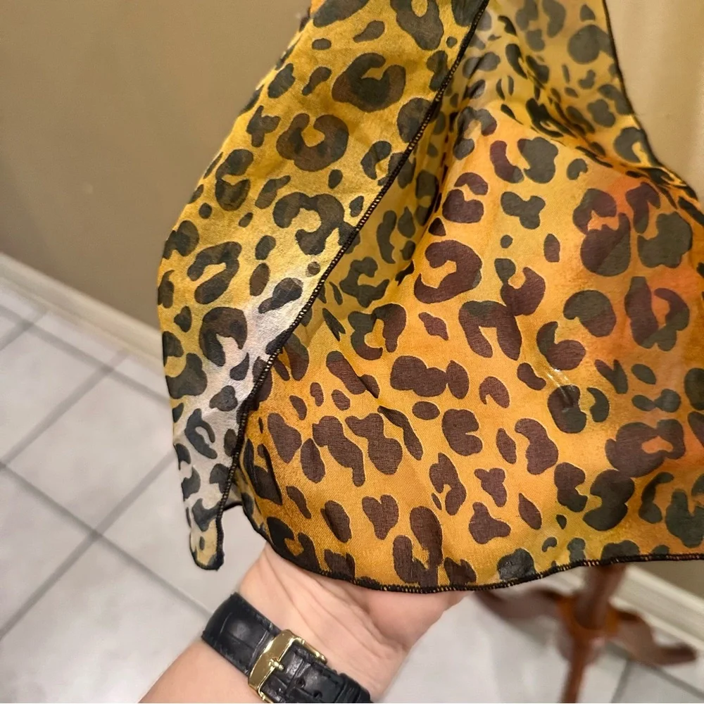 Leopard Print Scarf Vintage Thin Long Bag Charm wrap Faux Silk